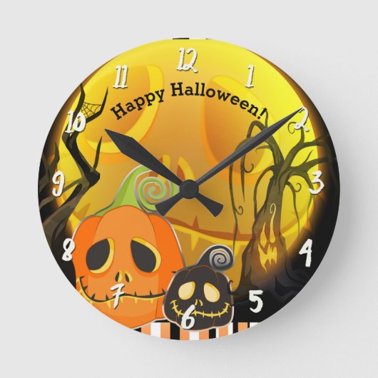 Pompoenen en moon Whimsical Halloween Custom Ronde Klok (Voorkant)