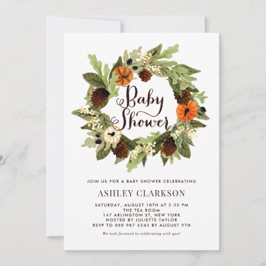 Pompoenen en Pinecones Krans Herfst Baby shower Kaart