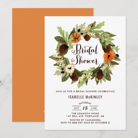 Pompoenen en Pinecones Wreath Herfst Vrijgezellenf Kaart (Voorkant / Achterkant)