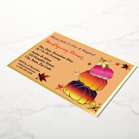 Pompoenen en pompoenen gradiënt, goud, Thanksgivin Folie Uitnodiging (Gedraaid)