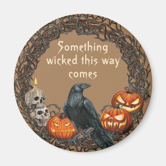 Pompoenen en Raven Halloween Wreath Magneet (Voorkant)