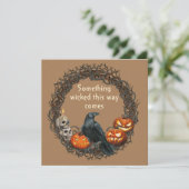 Pompoenen en Raven Wreath Halloween Kaart (Staand voorkant)