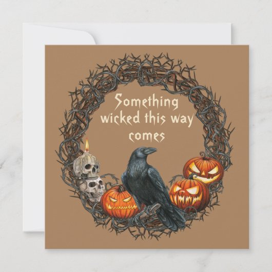 Pompoenen en Raven Wreath Halloween Kaart (Voorkant)