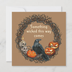 Pompoenen en Raven Wreath Halloween Kaart