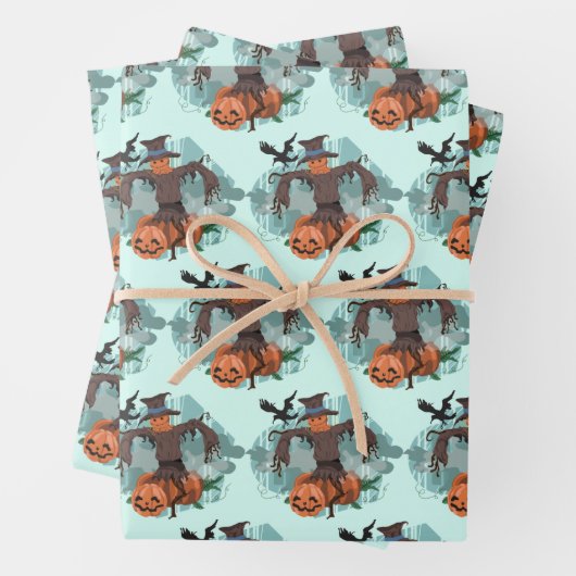 Pompoenen en Scarecrow Halloween Inpakpapier Vel (In situ)