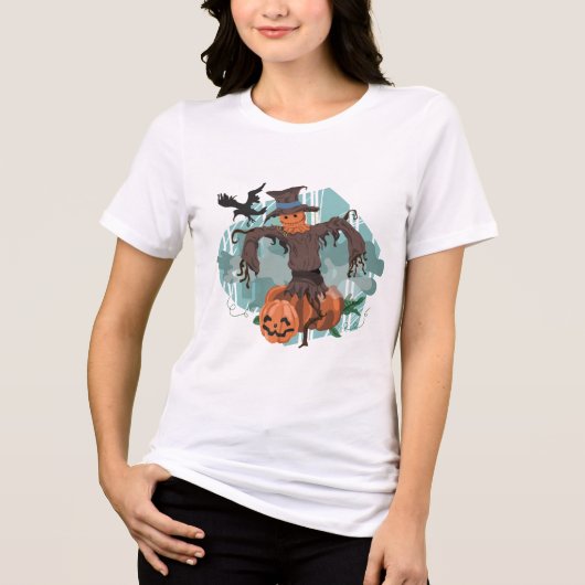 Pompoenen en Scarecrow Halloween Tri-Blend Shirt (Voorkant)