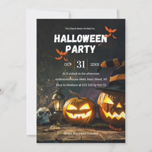 Pompoenen en schedel Halloween uitnodiging (Voorkant)