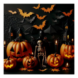 Pompoenen en skelet perfect poster