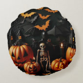 Pompoenen en skelet rond kussen (Achterkant)