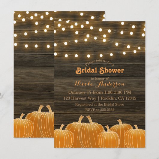 Pompoenen en slingers Rustische Bruidsshow Kaart (Voorkant / Achterkant)