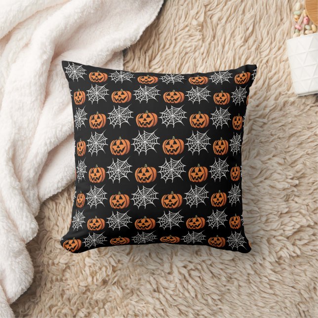 Pompoenen en spinnenwebben patroon Halloween Kussen (Deken)