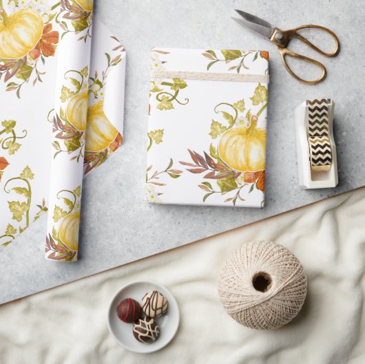 Pompoenen en valbladeren Verzegelde Herfst Cadeaupapier (Crafts)