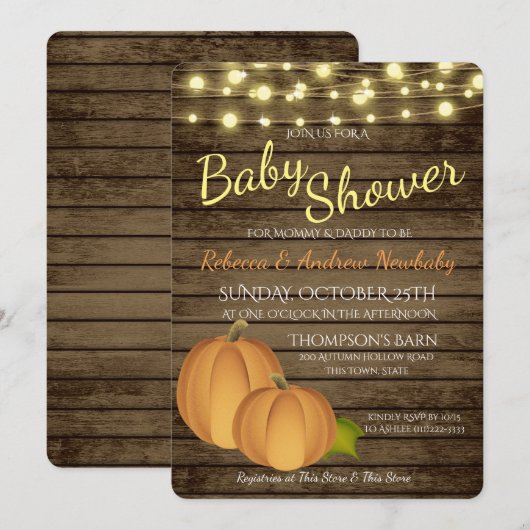 Pompoenen en verlichting Rustiek Herfst Baby showe Kaart (Voorkant / Achterkant)