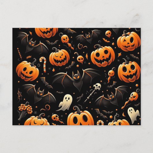 Pompoenen en vleermuizen feestdagenkaart (Voorkant)