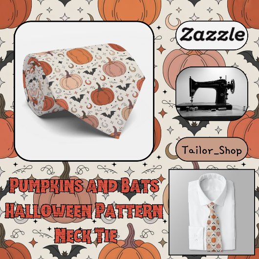 Pompoenen en Vleermuizen Halloween Patroon Stropdas