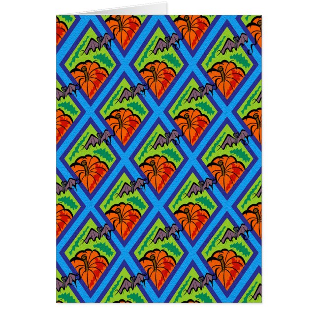 Pompoenen en vleermuizen in patronen van groen/bla (Voorkant)