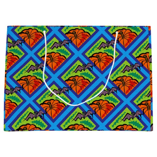 Pompoenen en vleermuizen in Pattern, Name, Hallowe Groot Cadeauzakje (Voorkant)