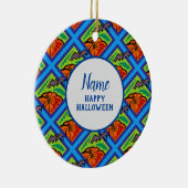 Pompoenen en vleermuizen in Pattern, Name, Hallowe Keramisch Ornament (Rechts)