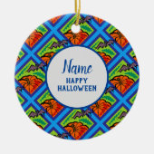 Pompoenen en vleermuizen in Pattern, Name, Hallowe Keramisch Ornament (Voorkant)