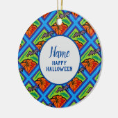 Pompoenen en vleermuizen in Pattern, Name, Hallowe Keramisch Ornament (Links)