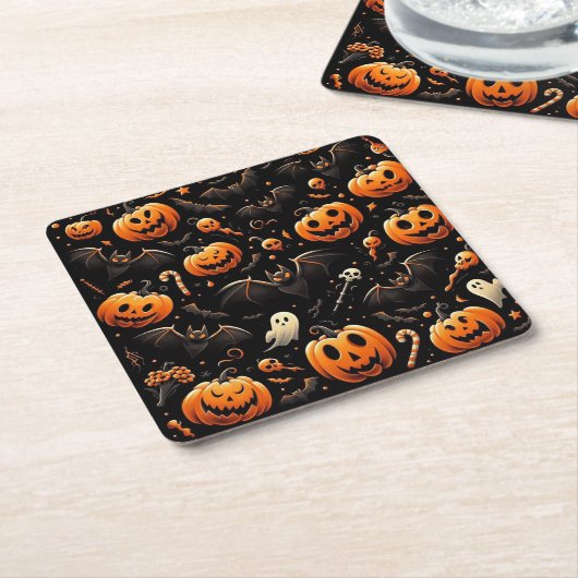 Pompoenen en vleermuizen kartonnen onderzetters (Schuin)