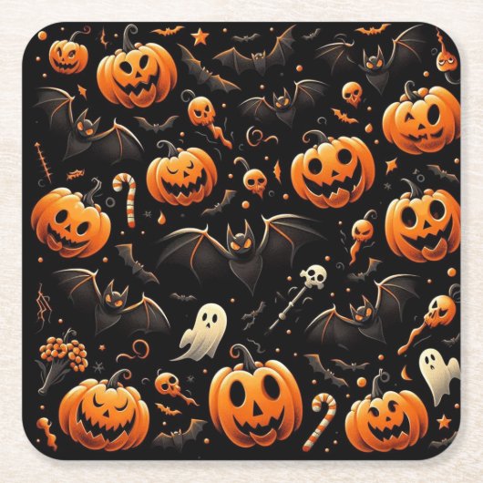 Pompoenen en vleermuizen kartonnen onderzetters (Voorkant)