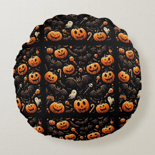 Pompoenen en vleermuizen rond kussen (Voorkant)