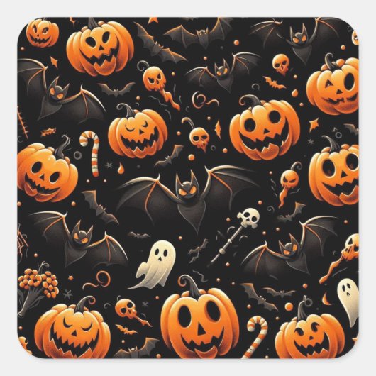 Pompoenen en vleermuizen vierkante sticker (Voorkant)