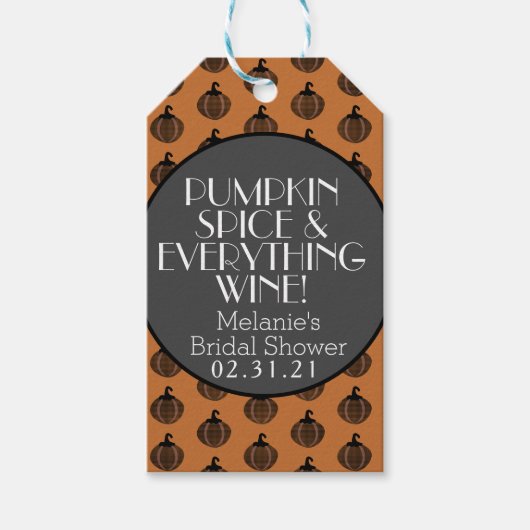 Pompoenen en Vrijgezellenfeest van wijn Cadeaulabel (Voorkant)