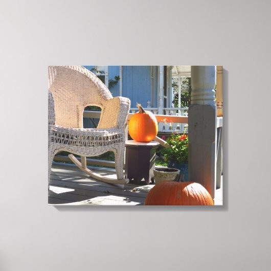 Pompoenen en Wicker Rocker - Martha's wijngaard Canvas Afdruk (Voorkant)
