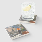 Pompoenen en Wicker Rocker - Martha's wijngaard Stenen Onderzetter (Zijkant)