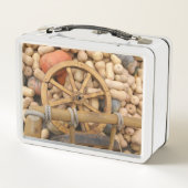 Pompoenen en wieltjes van de landelijke houten kar (Achterkant)