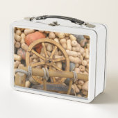 Pompoenen en wieltjes van de landelijke houten kar (Voorkant)