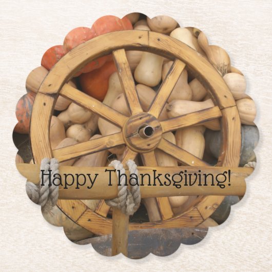 Pompoenen en wieltjes van de landelijke houten kar kartonnen onderzetters (Voorkant)