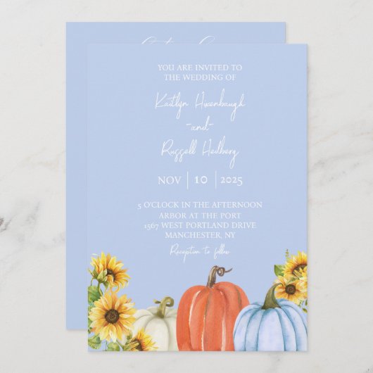 Pompoenen en Zonnebloemen Bruiloft uitnodiging (Voorkant / Achterkant)