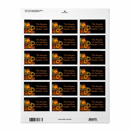 Pompoenen en zonnebloemen etiket (Full Sheet)