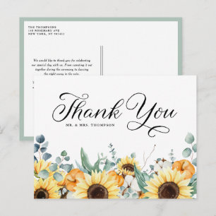 Pompoenen en Zonnebloemen Fall Wedding Dank u Briefkaart