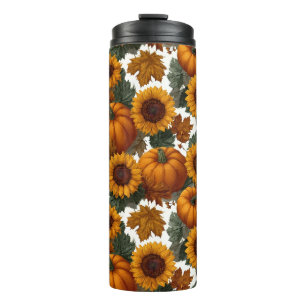 Pompoenen en Zonnebloemen Herfst Patroon Thermosbeker