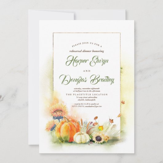 Pompoenen en Zonnebloemen Herfst Repetitie Diner Kaart (Voorkant)