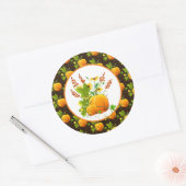 Pompoenen en zonnebloemen Herfst Ronde Sticker (Envelop)