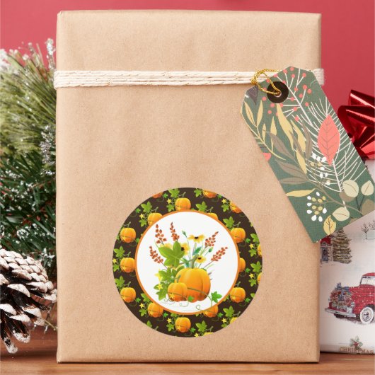 Pompoenen en zonnebloemen Herfst Ronde Sticker (Feestdagen)