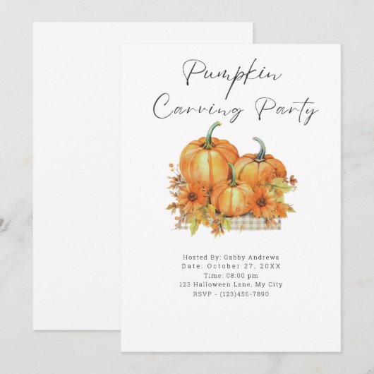 Pompoenen en Zonnebloemen Pompoen Carving Party Kaart (Voorkant / Achterkant)