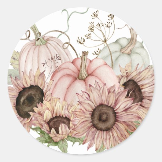 Pompoenen en zonnebloemen ronde sticker (Voorkant)