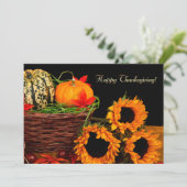 Pompoenen en zonnebloemen Thanksgiving-diner Kaart (Staand voorkant)