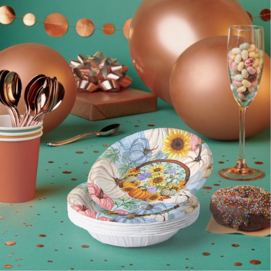 Pompoenen en zonnebloemen voor Herfst Papieren Kommen (Multi)