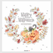 Pompoenen en Zwarte Kat Halloween Krans Sticker (Vel)
