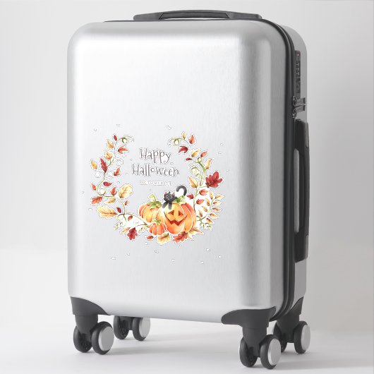 Pompoenen en Zwarte Kat Halloween Krans Sticker (Koffer)