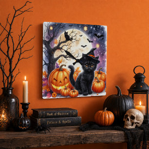 Pompoenen en Zwarte Katten Halloween Wandklok