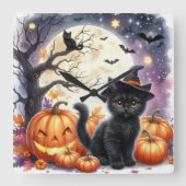 Pompoenen en Zwarte Katten Halloween Wandklok (Voorkant)