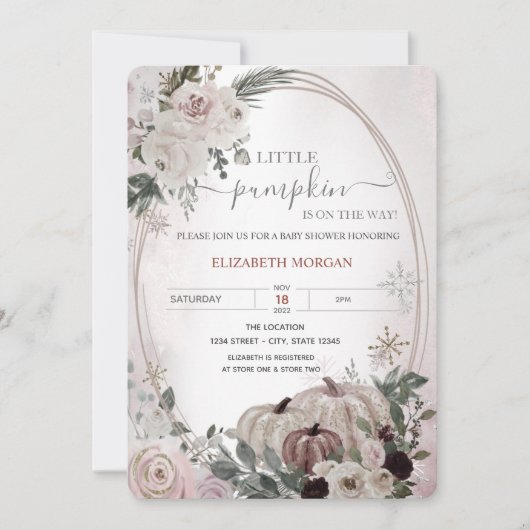 Pompoenen Floral Baby shower Kaart (Voorkant)